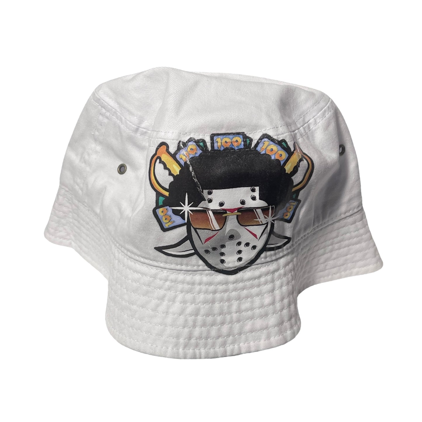 White bucket hat